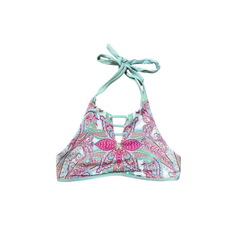 NEW B SWIM women's island hi-neck swim top in island blossom white